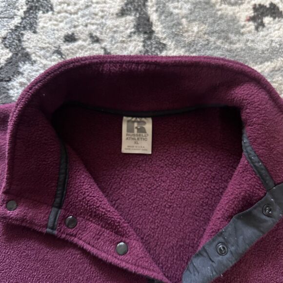 Vintage 90s Russel Athletic Fleece Pullover Fleece Polo Maroon Size Mens XL - Picture 5 of 7